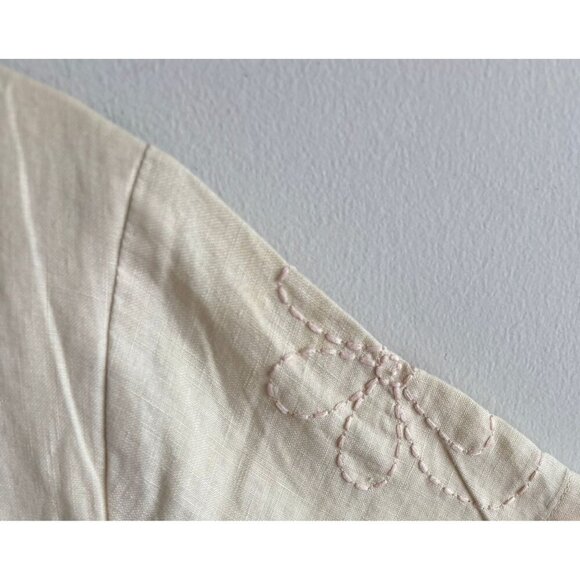 J.Jill Womens Crochet Short Slevee 100% Linen Long Embroidered Dress Beige Sz L - Picture 7 of 14